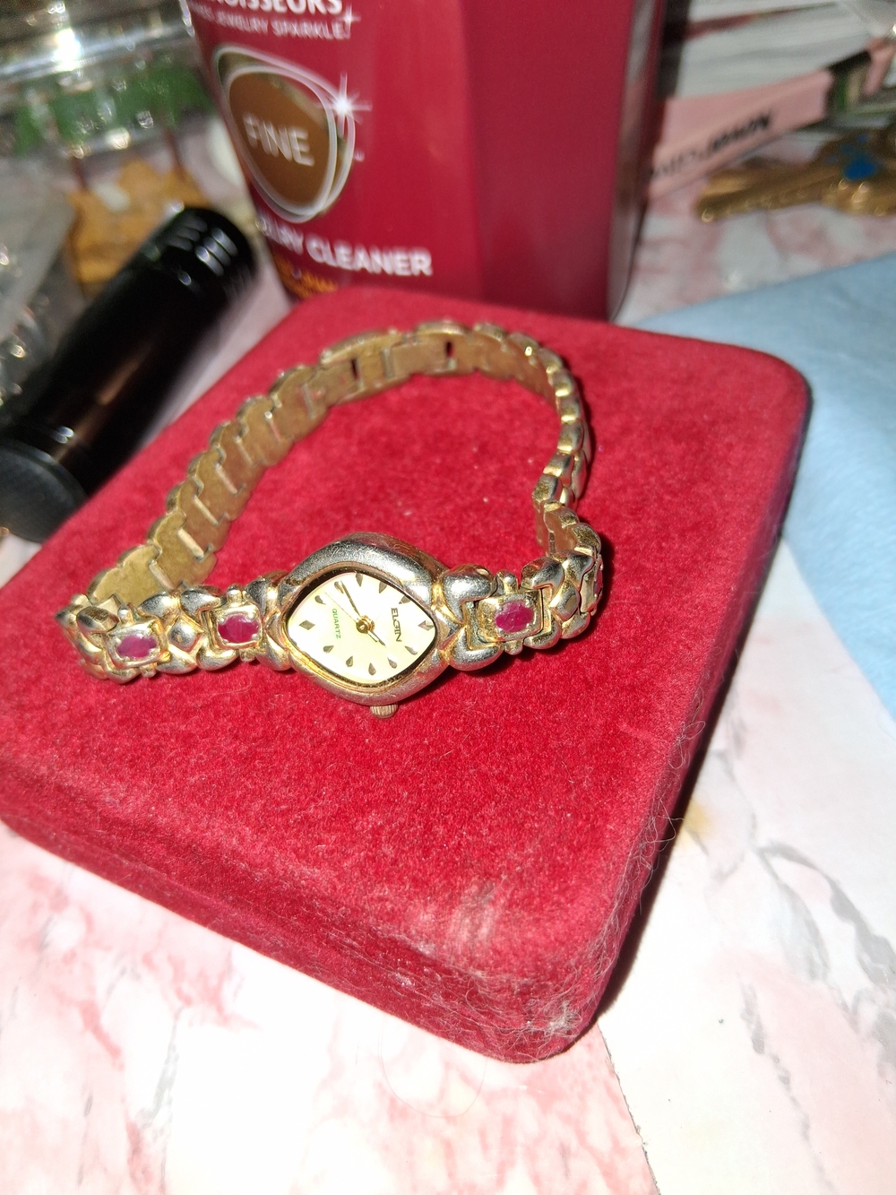 Gold-Tone Women's Bracelet Watch with Red Rubys